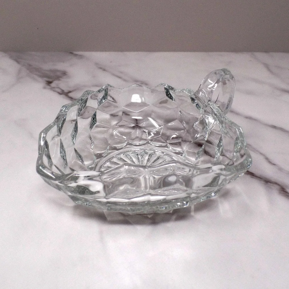 Vintage Fostoria American Clear (2056) Handled Three-cornered Nappy Bowl #501